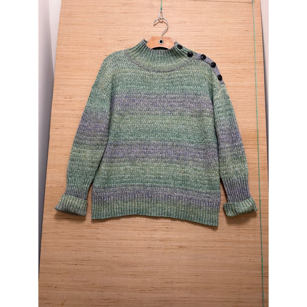 Talbots Womens Small Green Purple Ombre Space Dye Mock Neck Shoulder Sweater